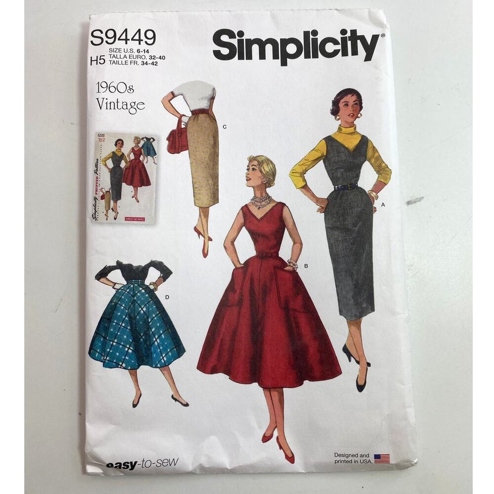 Simplicity S9449 60s Easy Sz 6-14 Vtg Style Dress Skirt Sewing Pattern Uncut FF